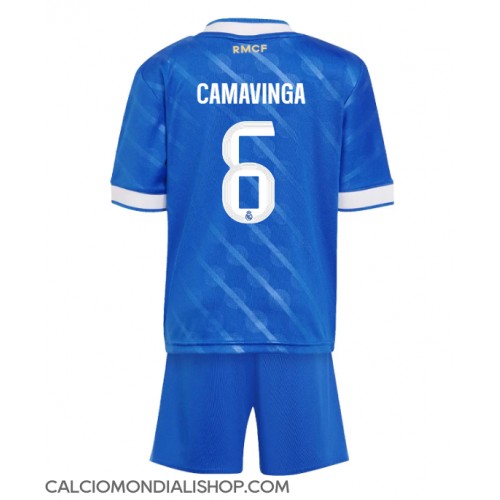 Maglie da calcio Real Madrid Eduardo Camavinga #6 Terza Maglia Bambino 2025-26 Manica Corta (+ Pantaloni corti)